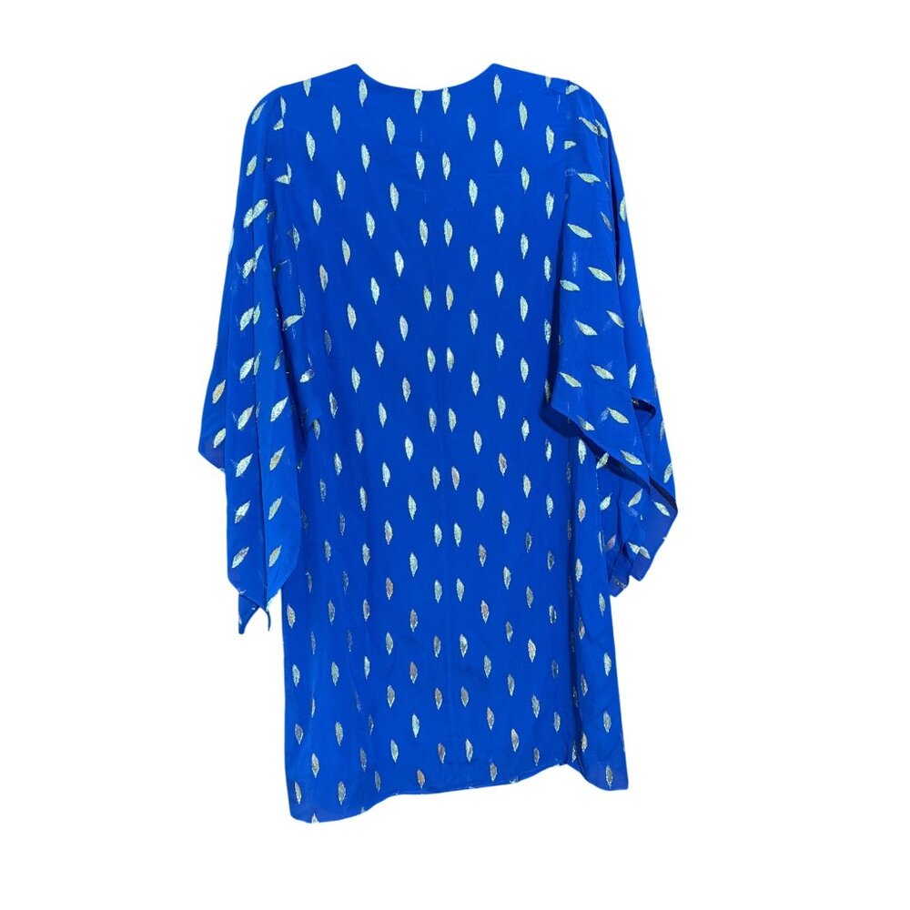 Lilly Pulitzer Shalynn Silk Caftan Dress Blue Gold Metallic Design Lined Sz 8 - Picture 6 of 6